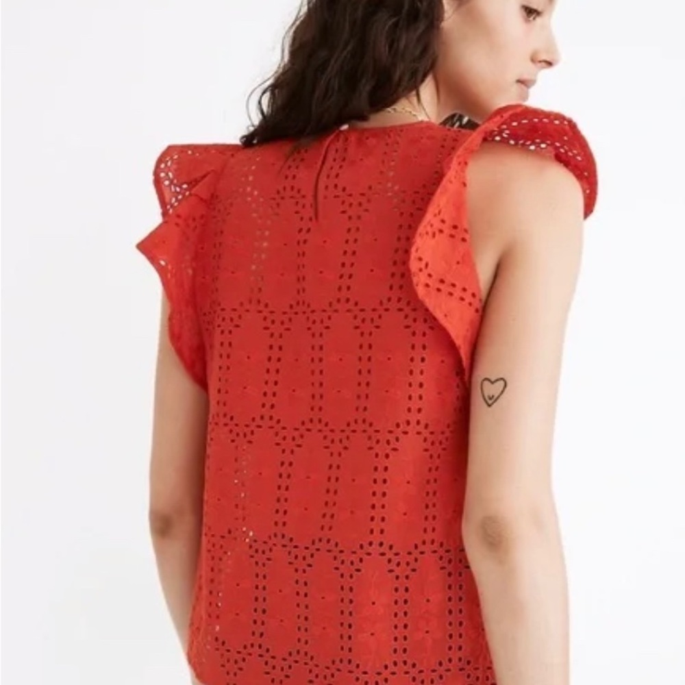 Madewell eyelet flutter sleeve top